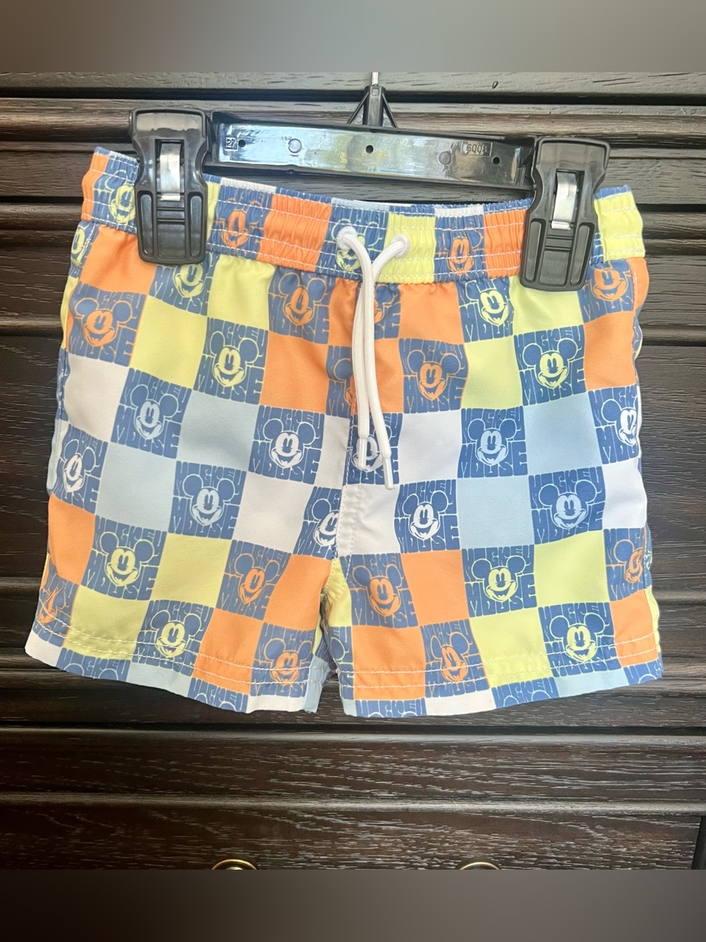 Disney x Janie and Jack Checkerboard Mickey Mouse Print Swim Trunks